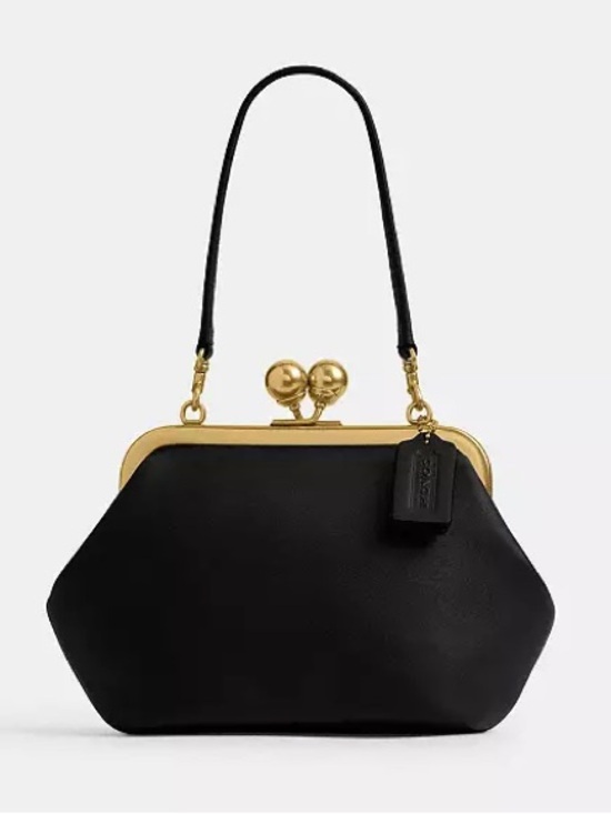 Coach Handbags - Coach Kisslock Frame Bag 16 V2 w/ 2 Straps Brass/Black Glovetanned Leather NWT
